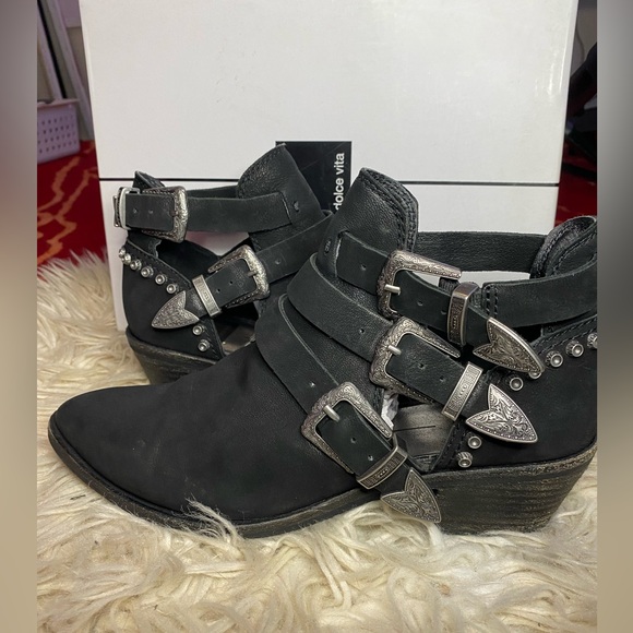 Western Punk 🖤 Boho Dolce Vita Suede Spur Booties size 7.5 - Picture 4 of 6
